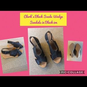 👡Clark’s Black Suede Wedge Sandals 8m 👡